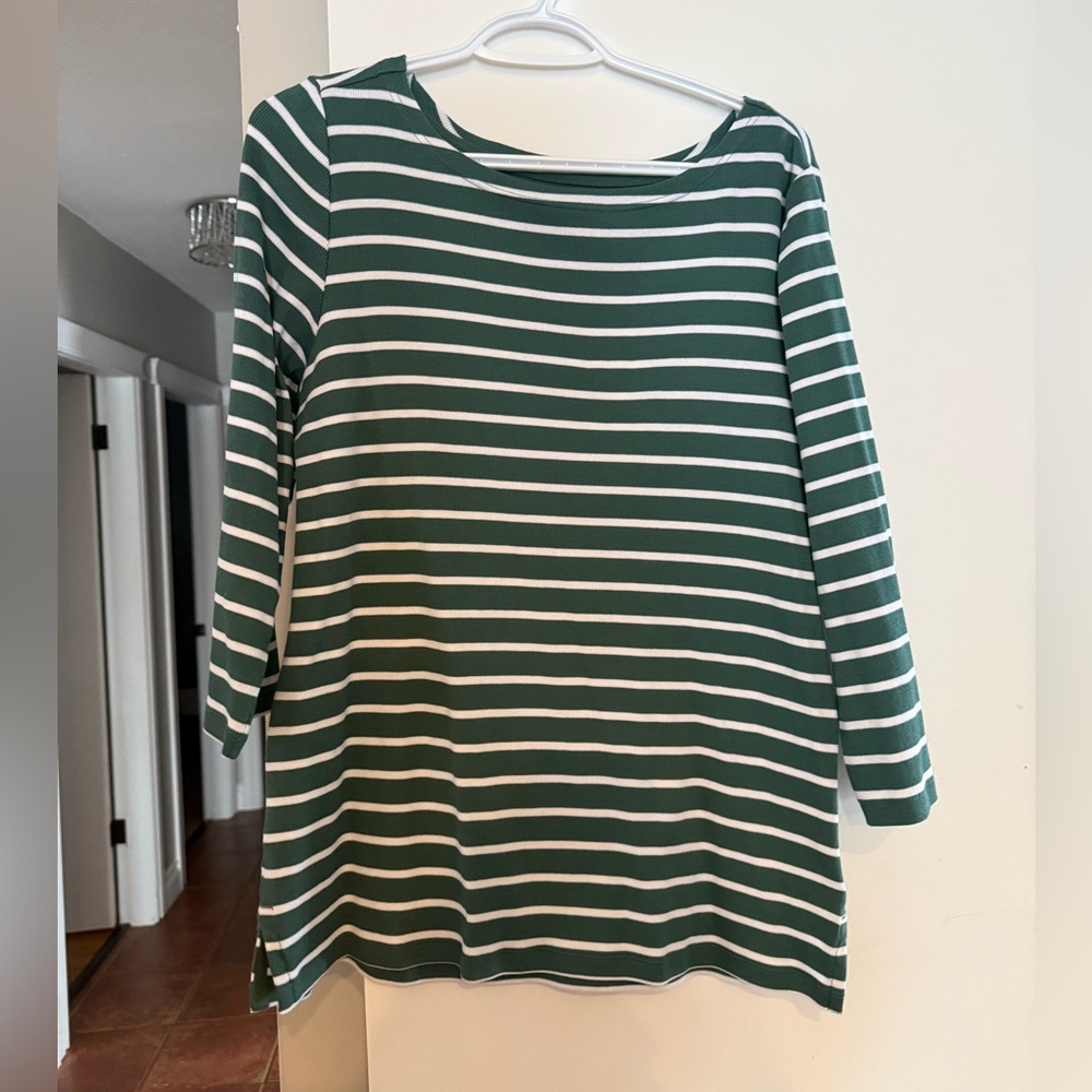 Denver Hayes Forest Green and White Striped Long Sleeve Top